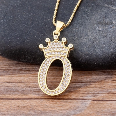 Luxury Diamond A-Z Crown Chain Pendant Necklace Hip-Hop Style Fashion