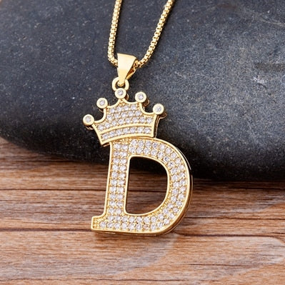 Luxury Diamond A-Z Crown Chain Pendant Necklace Hip-Hop Style Fashion