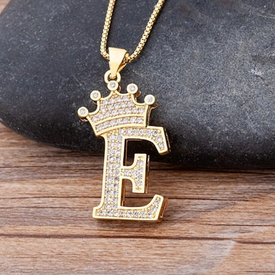 Luxury Diamond A-Z Crown Chain Pendant Necklace Hip-Hop Style Fashion