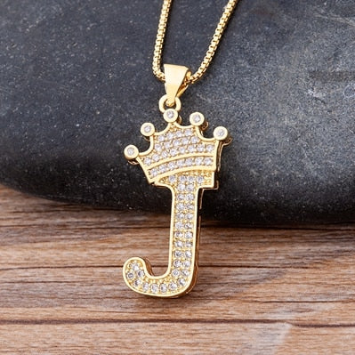 Luxury Diamond A-Z Crown Chain Pendant Necklace Hip-Hop Style Fashion