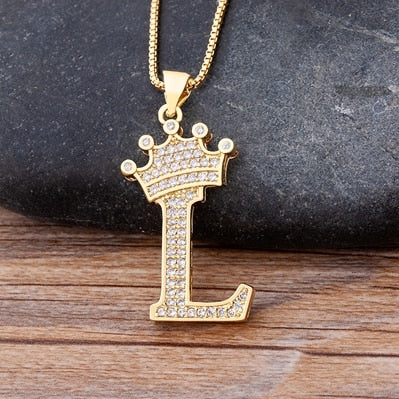 Luxury Diamond A-Z Crown Chain Pendant Necklace Hip-Hop Style Fashion