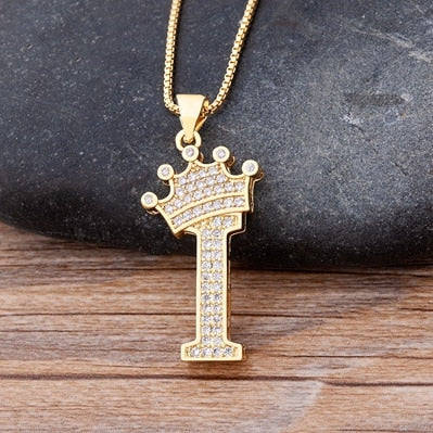 Luxury Diamond A-Z Crown Chain Pendant Necklace Hip-Hop Style Fashion